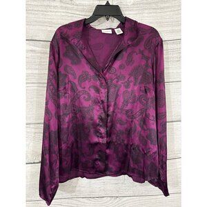 Covington Purple Paisley Satin Button-Up Shirt Size XL